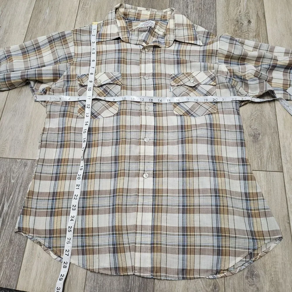 Levi Strauss & Co Vintage Tan Beige Plaid Button Up Shirt Long Sleeve Men's XL